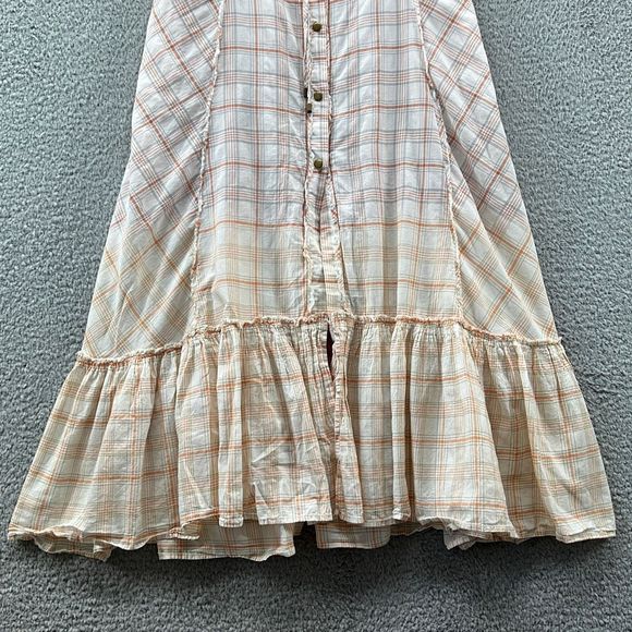 Free People Plaid Maxi Dress | Boho Button Front M/L Hippie Fairy Grunge Peasant - Picture 3 of 12